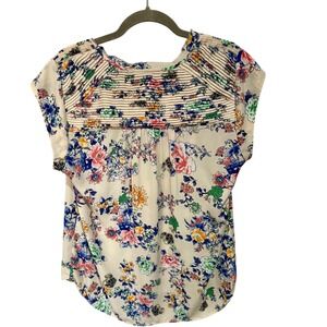 Daniel Rainn Womens Cream Floral Pintuck Cap Sleeve Blouse D14873PR1 Size L